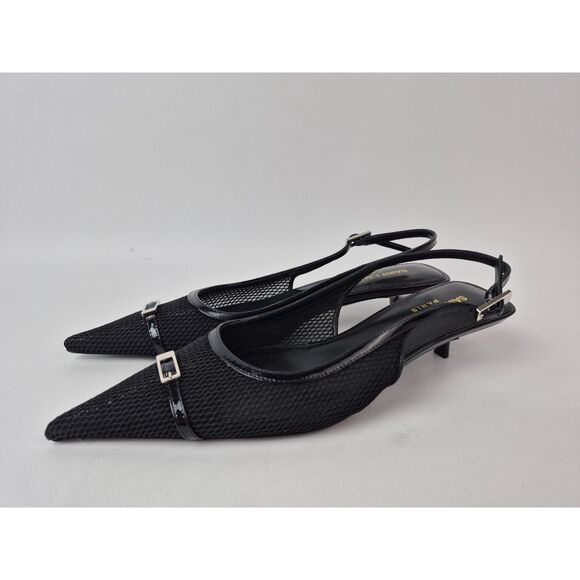 Saint Laurent Black Oxalis Quarida Slingback Mesh Buckle Kitten Heel Pump Size36 - Picture 2 of 6